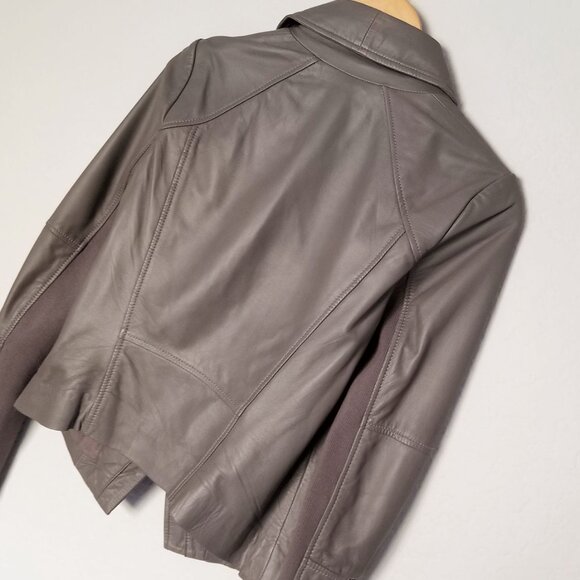 Trouve Asymmetric Drape-Front Soft 100% Genuine Leather Jacket Taupe Gray XS - Picture 14 of 16
